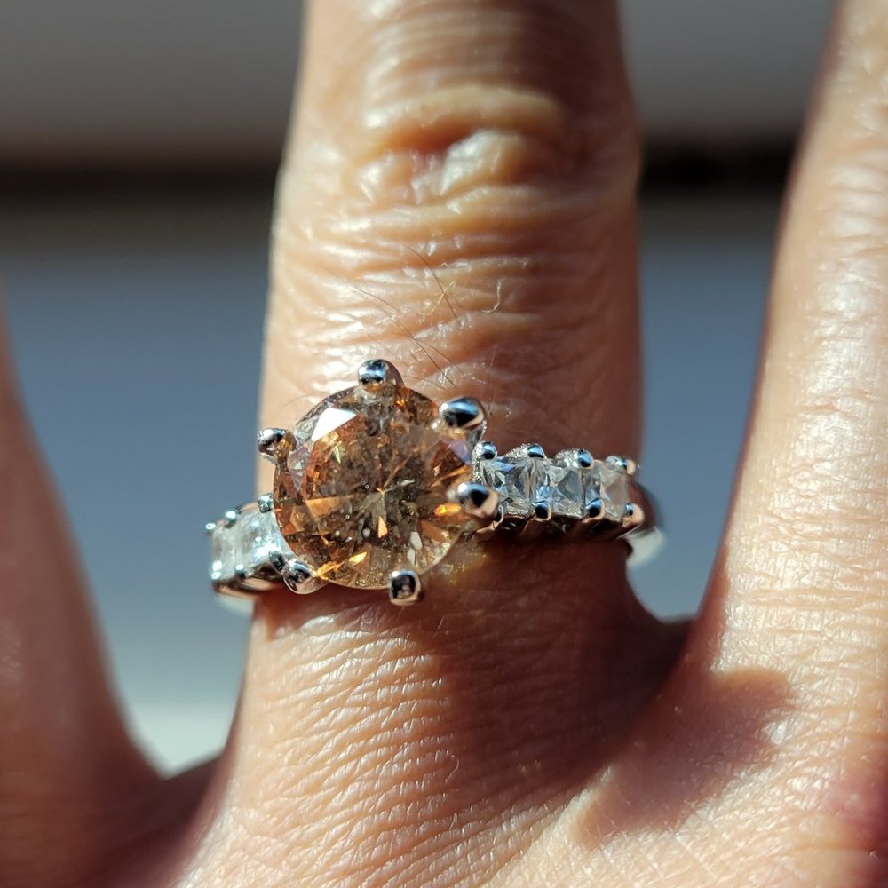 Citrine and White Topaz Ring in Silver, Size 6.5